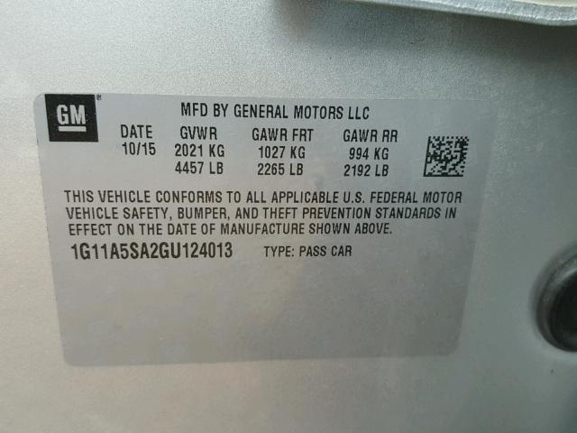 1G11A5SA2GU124013 - 2016 CHEVROLET MALIBU LIM 银色 照片 10