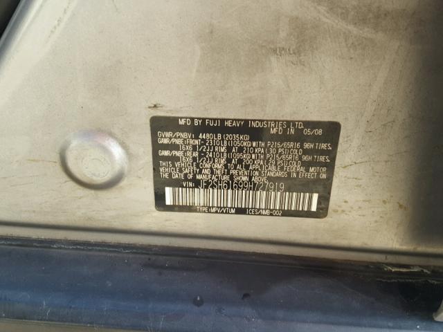 JF2SH61699H727919 - 2009 SUBARU FORESTER 2 SILVER photo 10