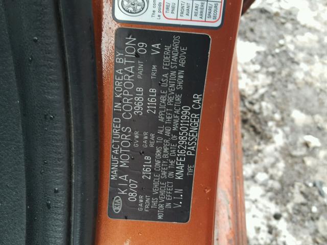 KNAFE162985011990 - 2008 KIA SPECTRA5 5 ORANGE photo 10