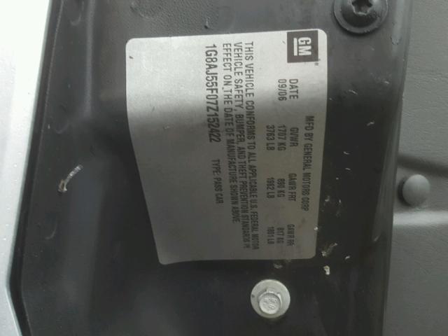 1G8AJ55F07Z152422 - 2007 SATURN ION LEVEL ვერცხლისფერი ფოტო 10