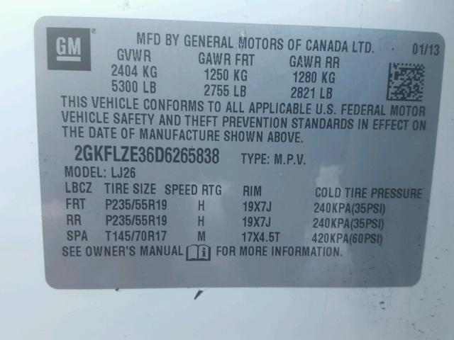 2GKFLZE36D6265838 - 2013 GMC TERRAIN DE WHITE photo 10