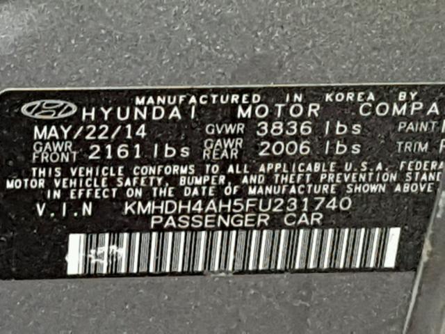 KMHDH4AH5FU231740 - 2015 HYUNDAI ELANTRA SE SILVER photo 10