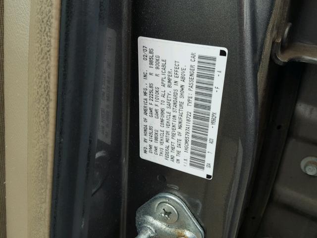 1HGCM55797A118722 - 2007 HONDA ACCORD EX BROWN photo 10