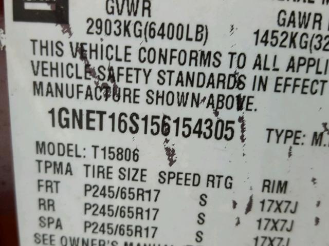 1GNET16S156154305 - 2005 CHEVROLET TRAILBLAZE RED photo 10