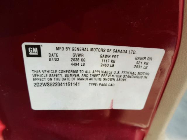 2G2WS522041161141 - 2004 PONTIAC GRAND PRIX BURGUNDY photo 10