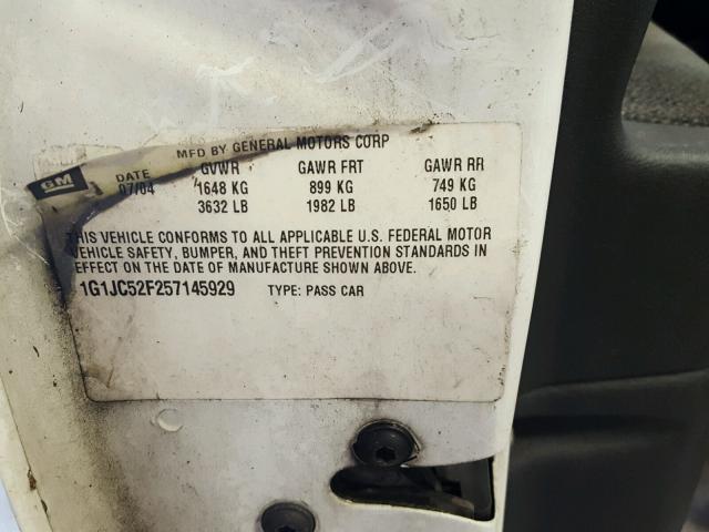 1G1JC52F257145929 - 2005 CHEVROLET CAVALIER WHITE photo 10