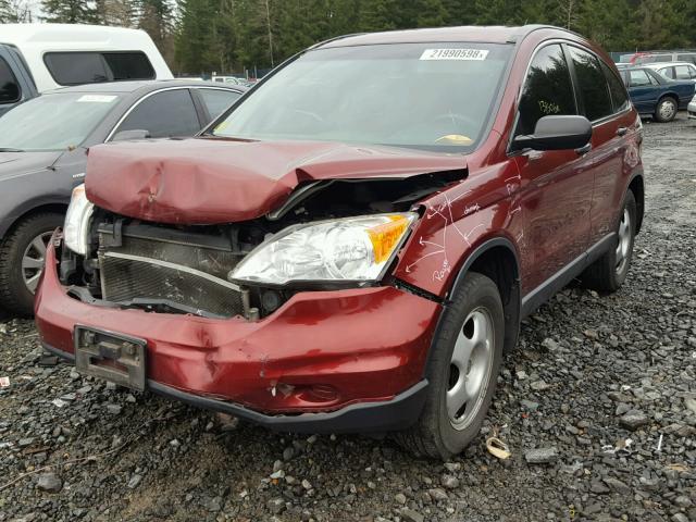 JHLRE4H35AC001341 - 2010 HONDA CR-V LX BURGUNDY photo 2