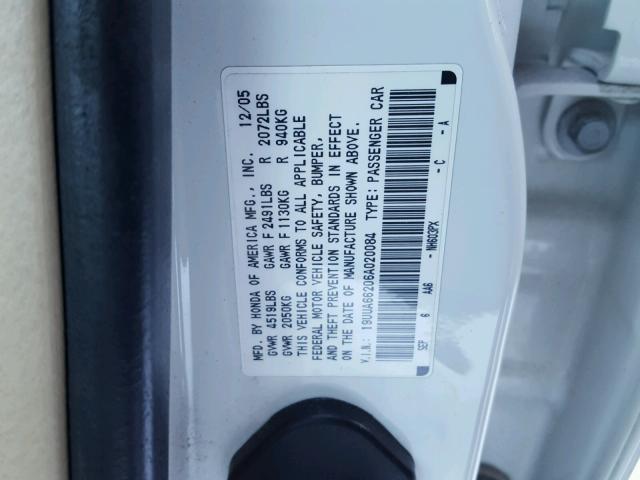 19UUA66206A020084 - 2006 ACURA 3.2TL WHITE photo 10