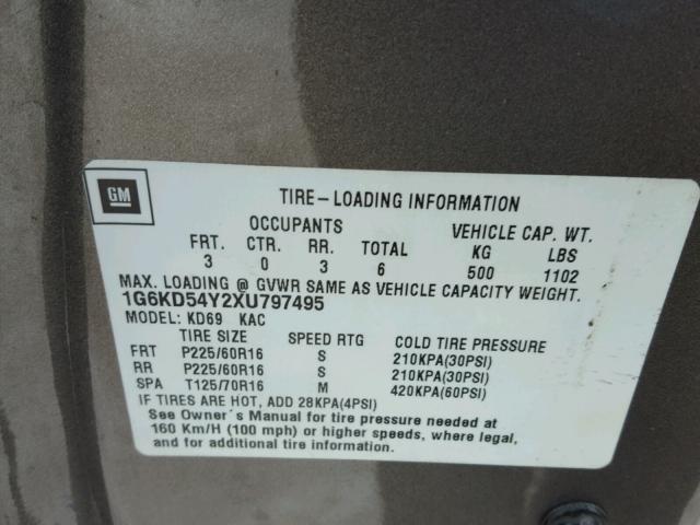 1G6KD54Y2XU797495 - 1999 CADILLAC DEVILLE GRAY photo 10