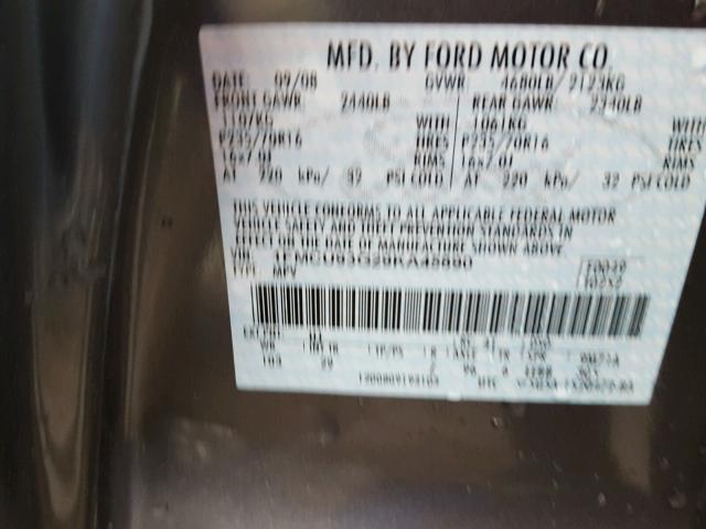 1FMCU93G29KA45890 - 2009 FORD ESCAPE XLT GRAY photo 10