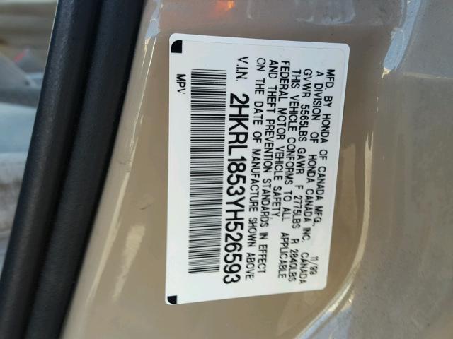 2HKRL1853YH526593 - 2000 HONDA ODYSSEY LX GOLD photo 10