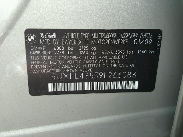 5UXFE43539L266083 - 2009 BMW X5 XDRIVE3 ოქროსფერი ფოტო 10