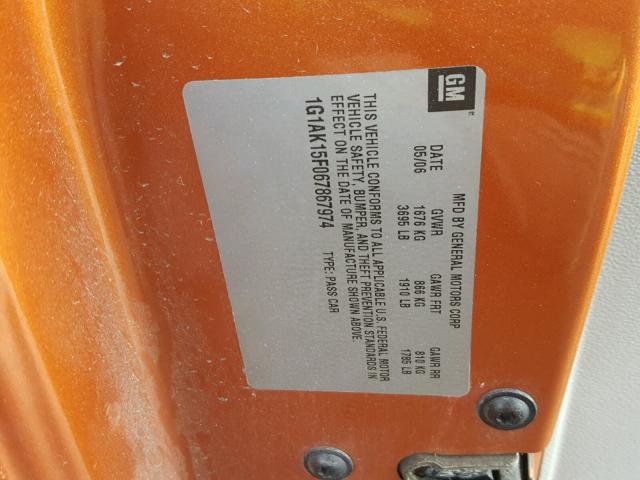 1G1AK15F067867974 - 2006 CHEVROLET COBALT LS ORANGE photo 10