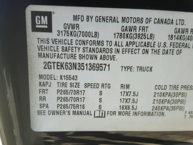 2GTEK63N351369571 - 2005 GMC SIERRA K15 BLACK photo 10