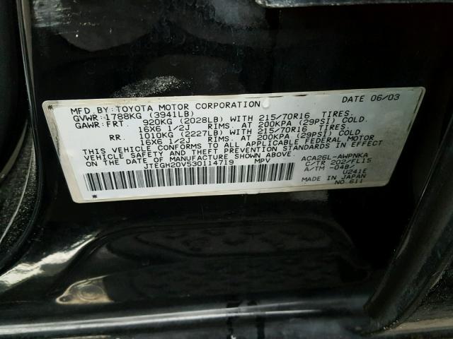 JTEGH20V530114719 - 2003 TOYOTA RAV4 BLACK photo 10