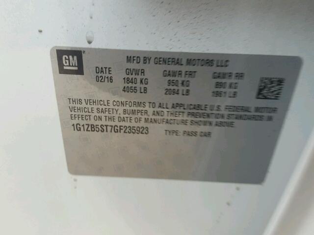 1G1ZB5ST7GF235923 - 2016 CHEVROLET MALIBU LS WHITE photo 10
