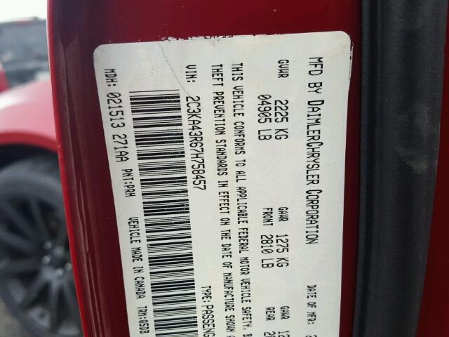 2C3KA43R67H758457 - 2007 CHRYSLER 300 RED photo 10