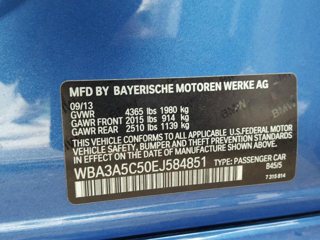 WBA3A5C50EJ584851 - 2014 BMW 328 I BLUE photo 10