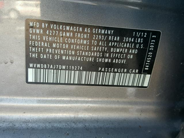 WVWDB7AJ7DW119274 - 2013 VOLKSWAGEN GOLF 灰色 照片 10