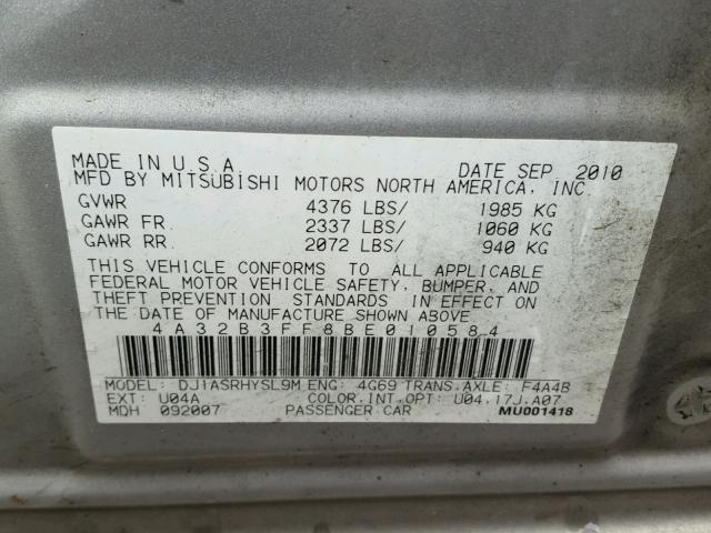 4A32B3FF8BE010584 - 2011 MITSUBISHI GALANT ES SILVER photo 10