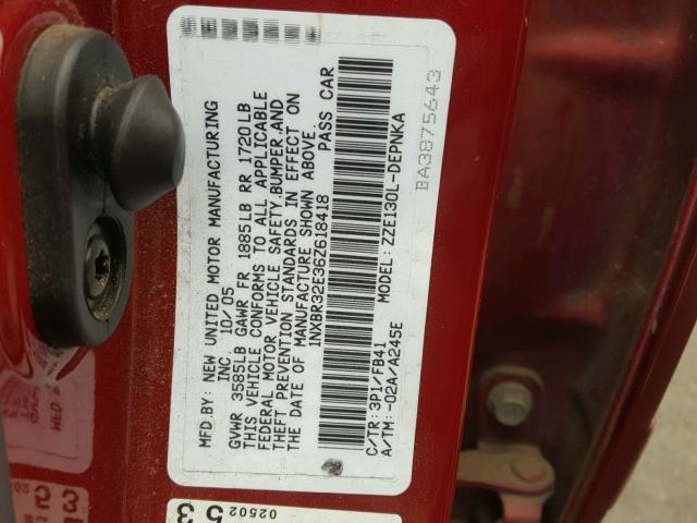 1NXBR32E36Z618418 - 2006 TOYOTA COROLLA CE RED photo 10