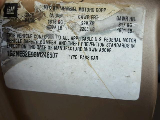 1G2NE52E95M248507 - 2005 PONTIAC GRAND AM S GOLD photo 10