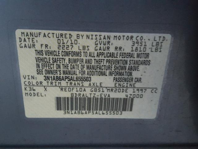 3N1AB6AP5AL655503 - 2010 NISSAN SENTRA 2.0 SILVER photo 10