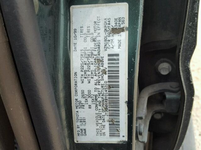 JT3GN86R8Y0145310 - 2000 TOYOTA 4RUNNER SR GREEN photo 10