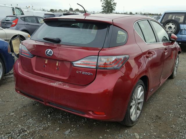 JTHKD5BH4D2142552 - 2013 LEXUS CT 200 RED photo 4