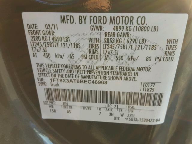 1FT8X3AT6BEC46968 - 2011 FORD F350 SUPER BLACK photo 10