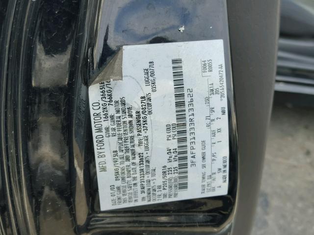 3FAFP31333R133622 - 2003 FORD FOCUS ZX3 BLACK photo 10