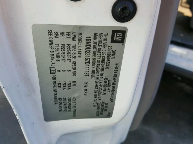 1GNDU23167D111197 - 2007 CHEVROLET UPLANDER L 白色 照片 10