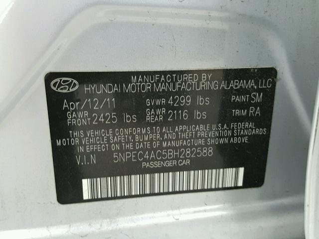 5NPEC4AC5BH282588 - 2011 HYUNDAI SONATA SE SILVER photo 10