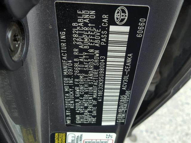 4T1BE32K95U980043 - 2005 TOYOTA CAMRY LE ნაცრისფერი ფოტო 10