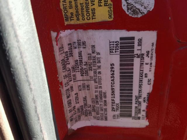 2FTEF15N9TCA36295 - 1996 FORD F150 RED photo 10