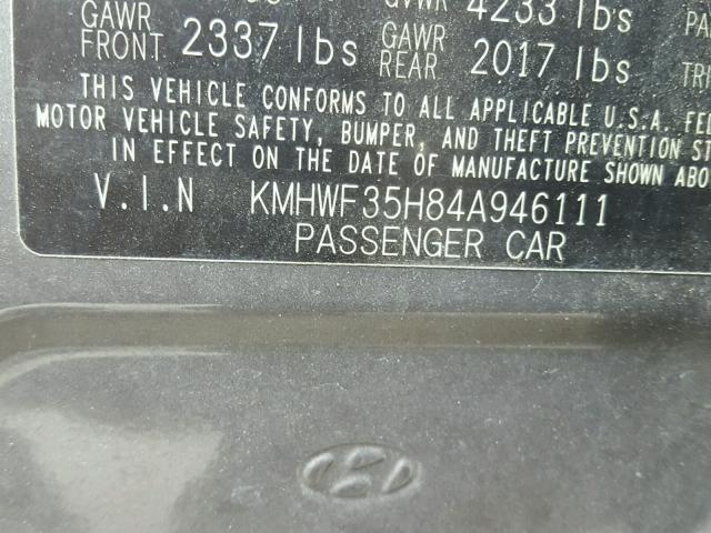 KMHWF35H84A946111 - 2004 HYUNDAI SONATA GLS GRAY photo 10