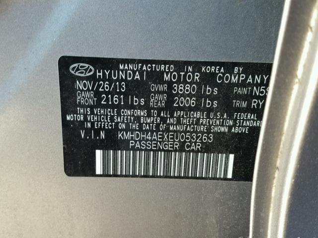 KMHDH4AEXEU053263 - 2014 HYUNDAI ELANTRA SE GRAY photo 10