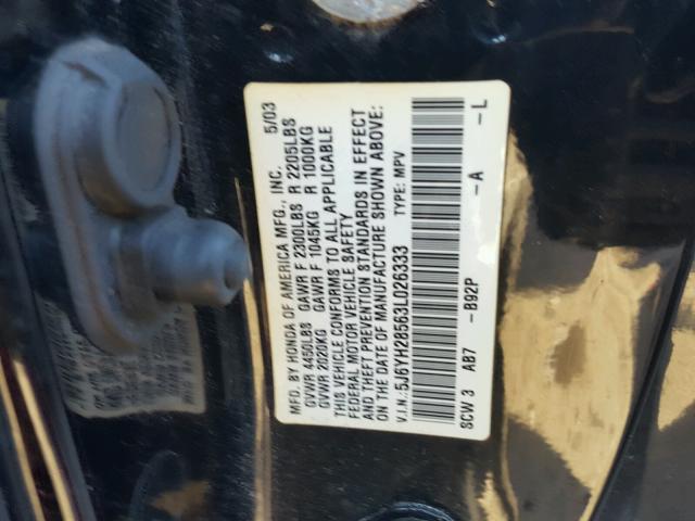 5J6YH28563L026333 - 2003 HONDA ELEMENT EX BLACK photo 10