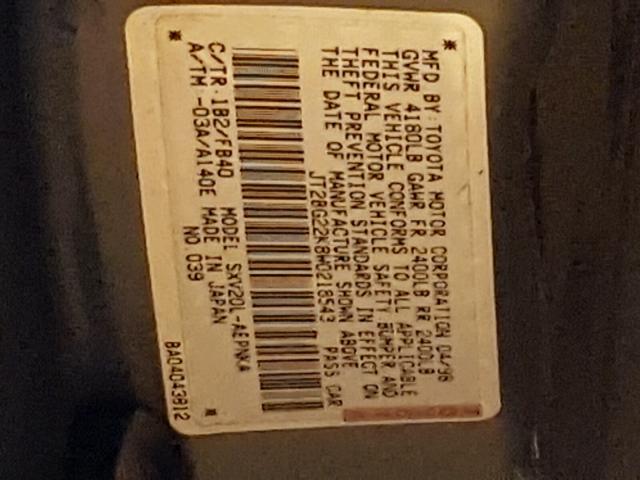 JT2BG22K8W0218543 - 1998 TOYOTA CAMRY CE GRAY photo 10