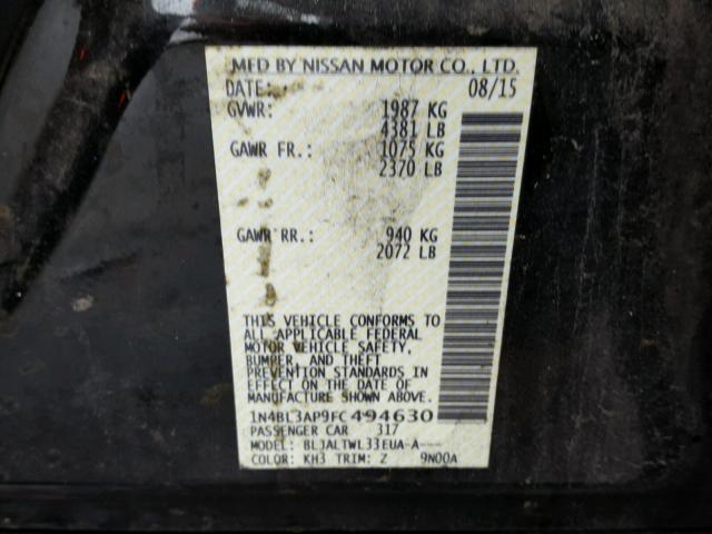 1N4BL3AP9FC494630 - 2015 NISSAN ALTIMA 3.5 BLACK photo 10