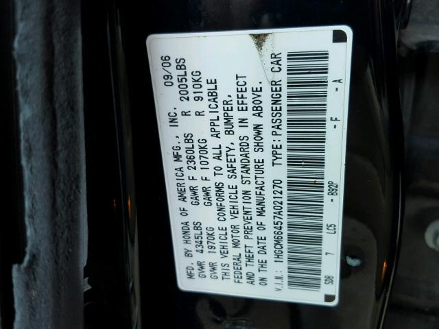 1HGCM66457A021270 - 2007 HONDA ACCORD SE BLACK photo 10