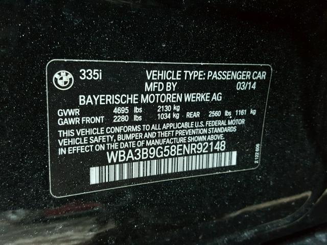 WBA3B9G58ENR92148 - 2014 BMW 335 XI Սև լուսանկար 10