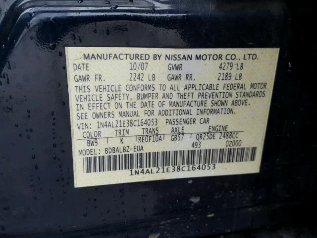 1N4AL21E38C164053 - 2008 NISSAN ALTIMA 2.5 BLUE photo 10