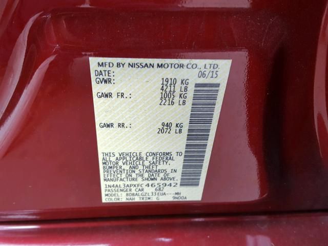 1N4AL3APXFC465942 - 2015 NISSAN ALTIMA 2.5 RED photo 10