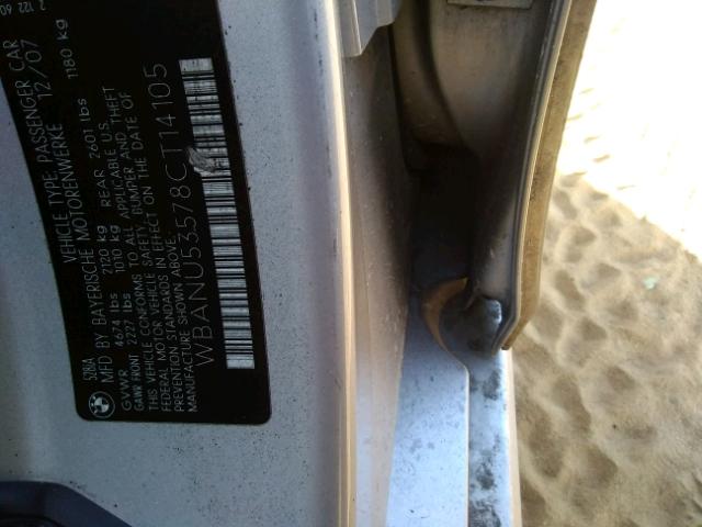 WBANU53578CT14105 - 2008 BMW 528 I SILVER photo 10