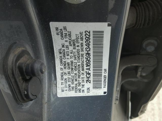 2HGFA16959H340922 - 2009 HONDA CIVIC EXL SILVER photo 10