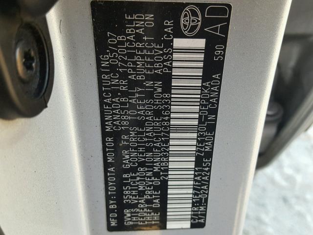 2T1BR32E17C846338 - 2007 TOYOTA COROLLA CE SILVER photo 10