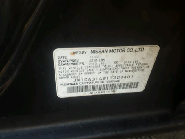 JN1CA31A91T307401 - 2001 NISSAN MAXIMA GXE BLACK photo 10