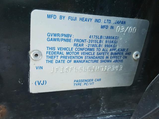 JF1SF65651H712343 - 2001 SUBARU FORESTER S 黑色 照片 10