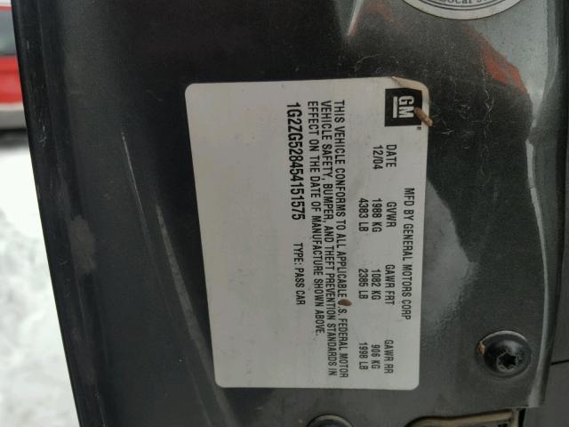 1G2ZG528454151575 - 2005 PONTIAC G6 GRAY photo 10